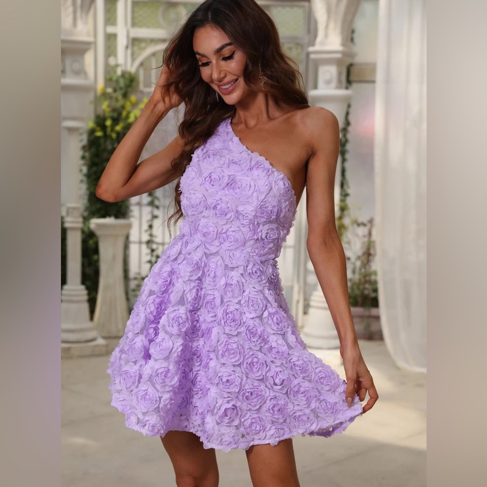 Violet One Shoulder Flower Dress